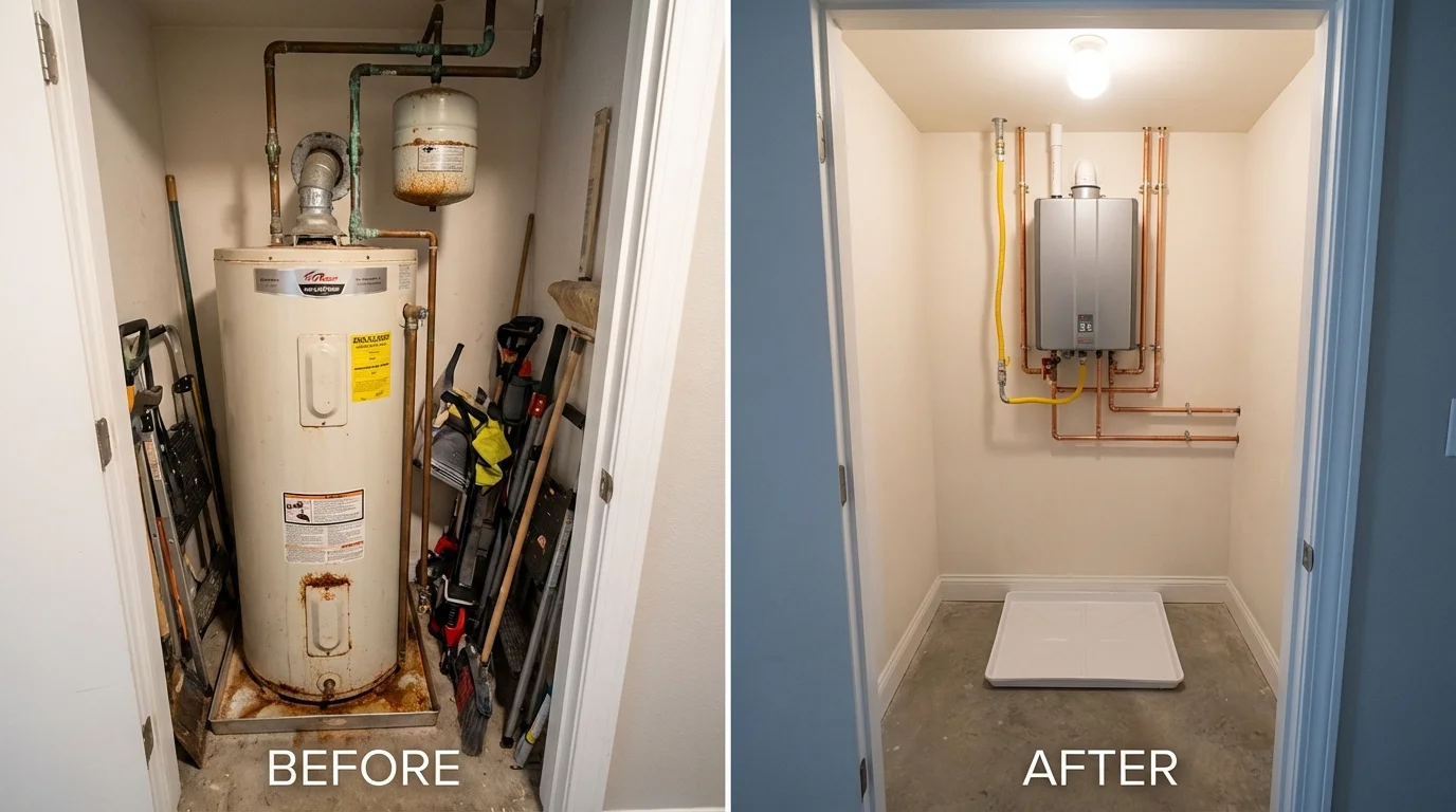 Tank water heater versus wall-mounted tankless unit comparison for Elkton, MD homeowners
