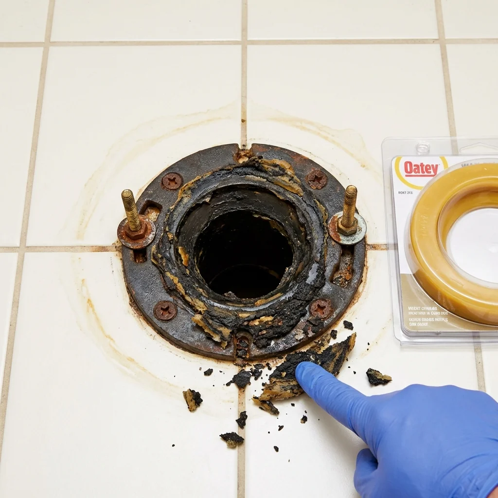 Failed wax ring showing water seepage at the base of a toilet in a Elkton, MD home