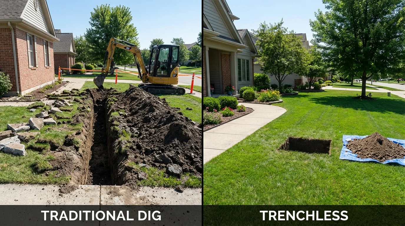 Trenchless sewer repair with minimal yard damage versus traditional excavation in Elkton, MD
